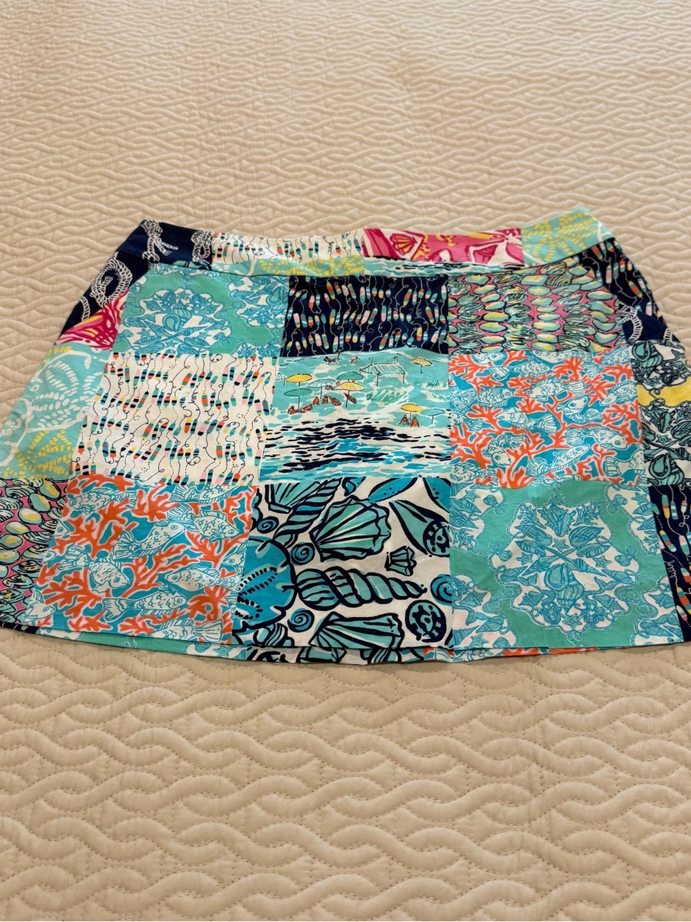 Lilly Pulitzer Turquoise Coral Navy Patchwork Mini Skirt